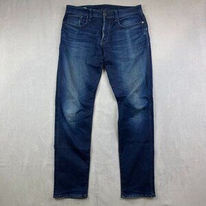 G Star Raw Mens Pants 31 Blue Jeans 3301 Tapered Button Fly Dark Wash 31x32